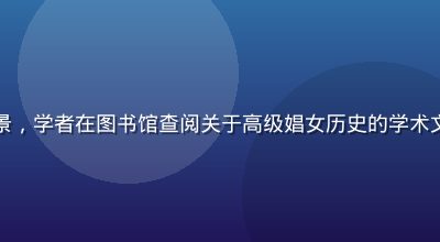现代社会学研究场景，学者在图书馆查阅关于高级娼女历史的学术文献，专业学术氛围